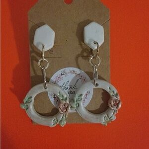 White and Green Hexagonal Drop Earrings